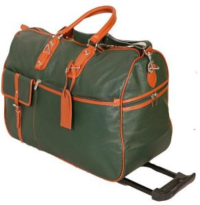 Green Leather Duffle Trolley Bag, Opening Style : Zipper For Travel