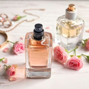 Rose Perfume, Color : Pink, Packaging Type : Glass Bottle