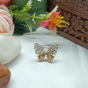 Adjustable Amber Wings Butterfly Ring