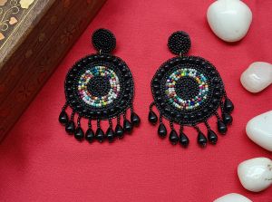 Beaded Dark Drop Earrings