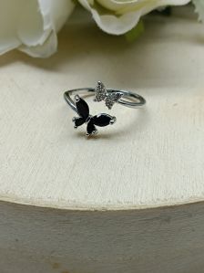 Graceful Black Butterfly Adjustable Ring