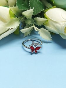 Silver-tone Bold Red Butterfly Ring