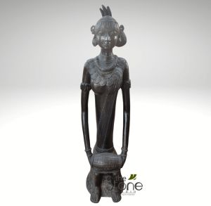 Black Granite Stone Tribal Lady 2ft Sculpture