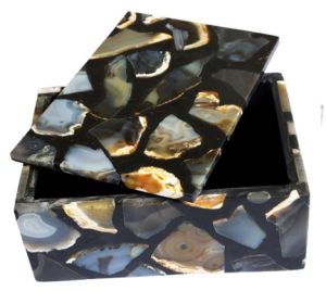 Smooth Grey Agate Black Base Box Standard Size for Decorative Purposes