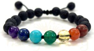 Handmade, Natural &AMP; Beautiful 8mm 7 Chakra and Volcano Lava Hand-Knotted Protection Bracelet
