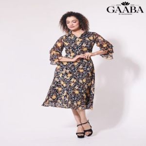 Black Chiffon Printed Women Dress