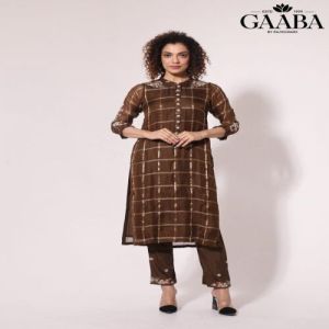 Brown Checks Kurti Pant Set