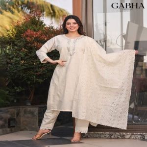 Cotton Embroidery Kurta Set with Dupatta
