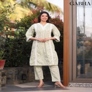 Cotton Printed Lace Work Kurti Pant Set