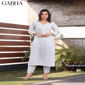 Cotton Striped Kurti Pant Set