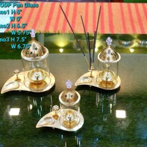 Golden Brass Akandh Diya with Incense Burner