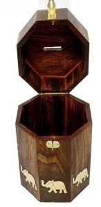 Hexagonal Wooden Money Bank