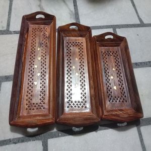 Rectangular Wooden Tray Set