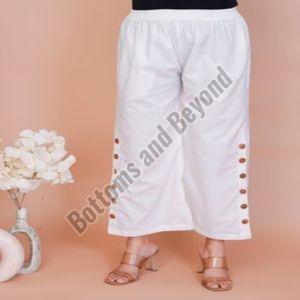 Ladies White Side Button Pant