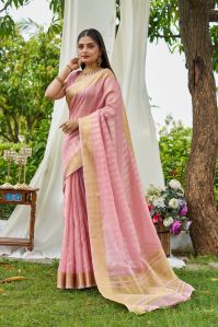 Ladies Baby Pink Mosqus Tissue Sarees