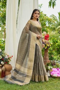 ladies grey mosques tissue saree