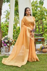 Ladies Orange Linen Saree