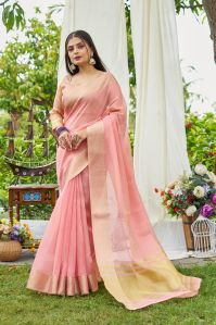 Ladies Pink Linen Sarees