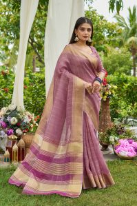 Ladies Purple Mosqus Tissue Silk Sarees