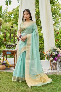 Ladies Sky Linen Sarees