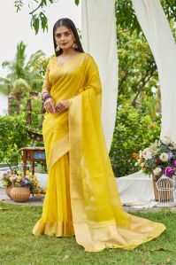 Ladies Yellow Linen Sarees