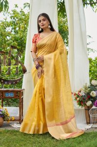 Ladies Yellow Simmer Silk Saree