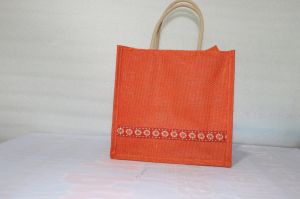 Orange Short Handle Biodegradable Jute Shopping Bag