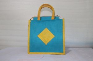 Sky Blue Biodegradable Jute Shopping Bag, Closure Type : Zip Closure