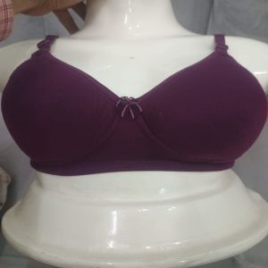 Ladies Berry Navy Blue Cotton Blend Seamless Bra