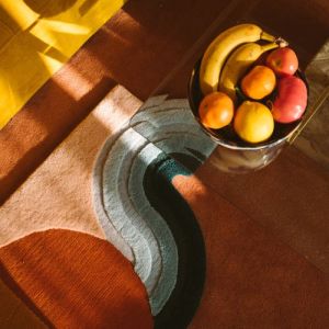 Abstract Geometric Orange & Blue Hand Tufted Area Rug