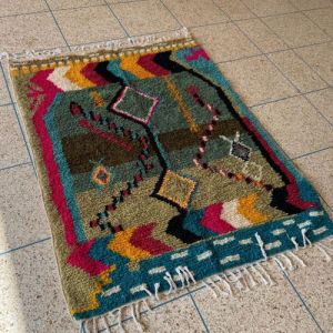 Abstract Geometric Tribal Multi Color Hand Knotted Moroccan Rug