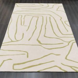 Abstract Line Design Beige Green Hand Tufted Area Rug