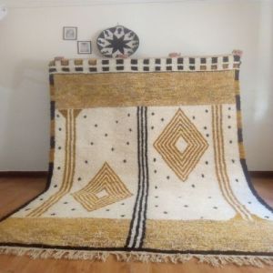 Moroccan Geometric Diamond Gold & Cream Hand Knotted Rug