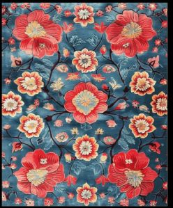 Vibrant Floral Blue & Red Hand Tufted Area Rug