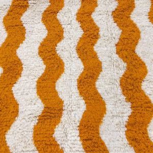 Wavy Striped Orange & Cream Hand Knotted Moroccan Rug