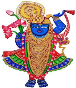 Painted Polished Wooden Shrinathji Wall Art Without Stone
