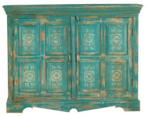 Vibrantly Colored, Distressed Wooden Cabinet