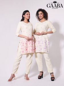 Cotton Embroidery Plain Kurti Pant Set