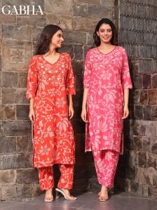 Cotton Embroidery Printed Kurti Pant Set