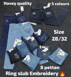 Unisex Ring Slub Embroidery Denim Jeans
