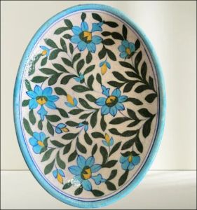 Blue Pottery Oval Tray 10 Inches