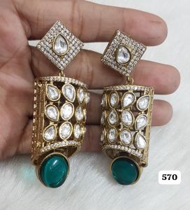 Mehendi Finish Kundan Jhumka Earrings