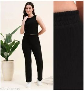 Ladies Black Cotton Linen Co-Ord Set