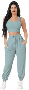Ladies Sea Green Crop Top & Joggers Set